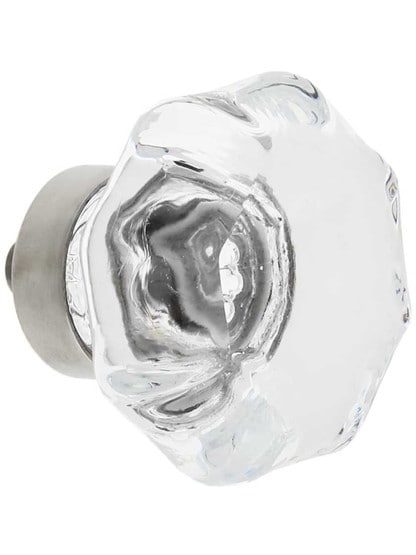 Clear Octagonal Glass Knob with Brass Base 1 5/8-Inch Diameter in Polished Nickel.
